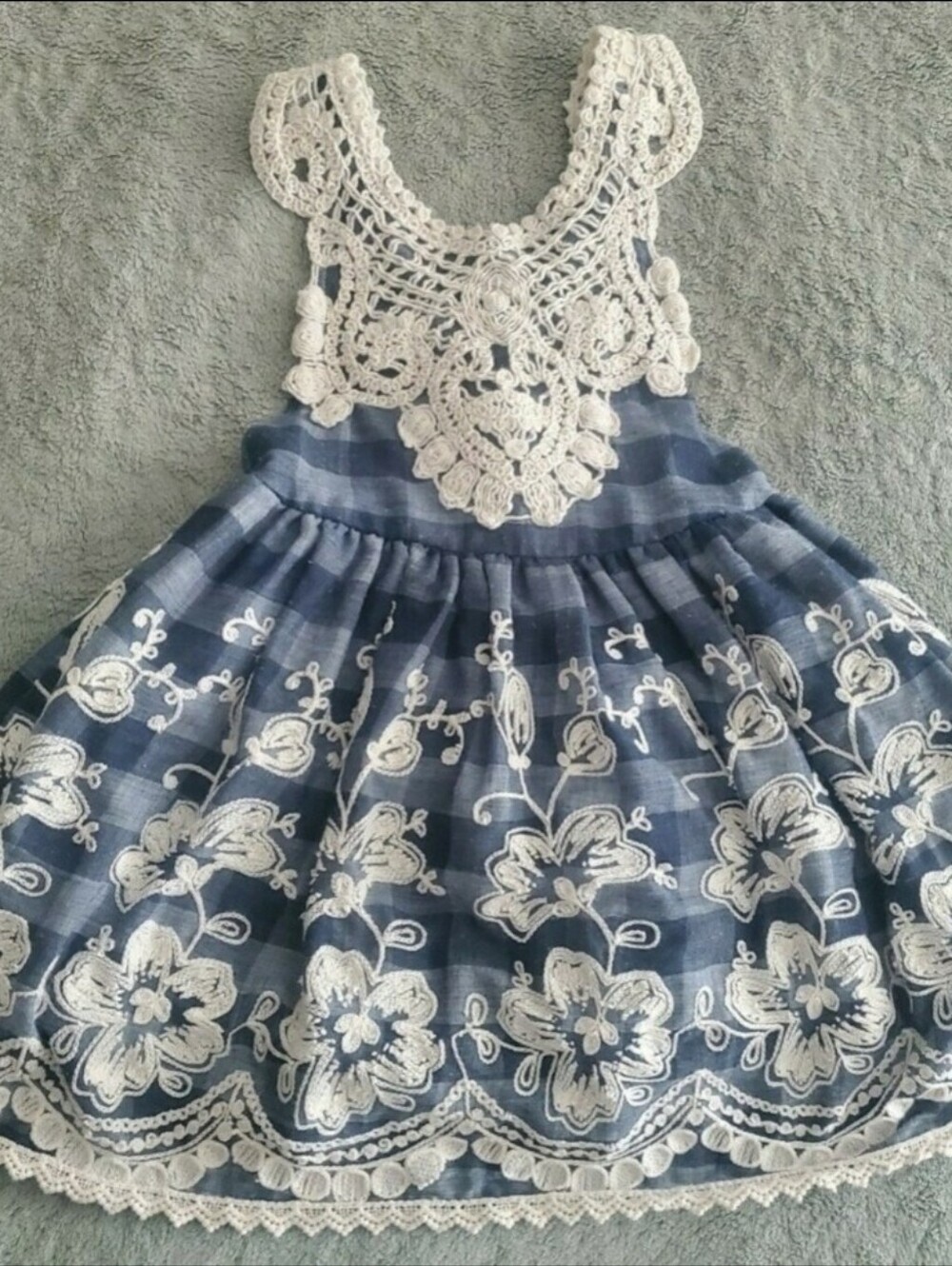 Blue Crochet Floral Girls' Dress